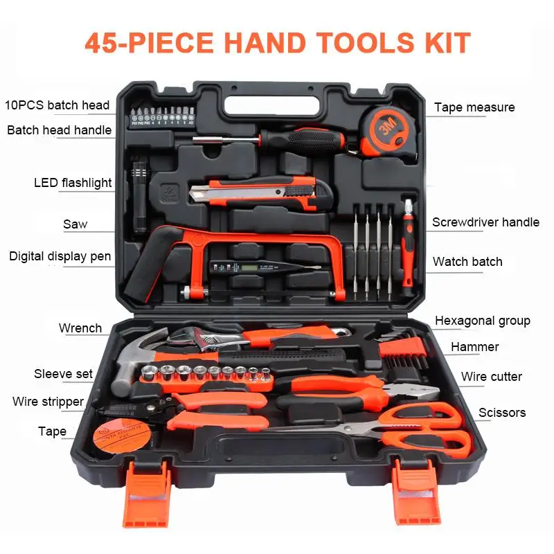 

45pcs Home Repair Tool Set Daily Use Hardware Tool Kit with Tool Box Durable Long Lasting Tools Perfect for DIY Home Maintenance