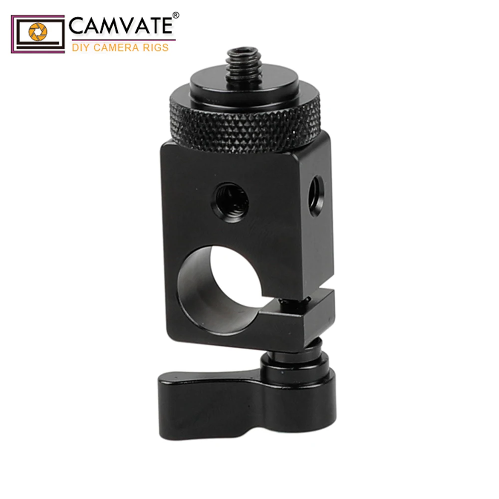 CAMVATE 1/4" Thread 15mm Rod Clamp Holder Single With Hot Shoe Adapter for DSLR Camera Video
