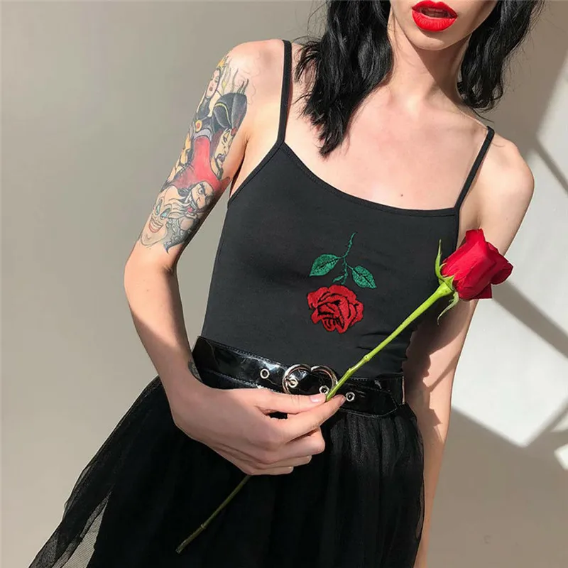 

Summer Women Rose Flower Tank Tops Fashion Summer Ladies Sleeveles Floral Printing Slim Camisole Casual Femme Tanks Clothing
