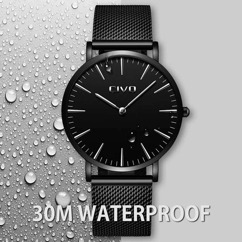 

CIVO Mens Watch Ultra Thin 6 MM Quartz Watch For Men Women Waterproof Stainless Steel Mesh Business Analogue Watch Mens
