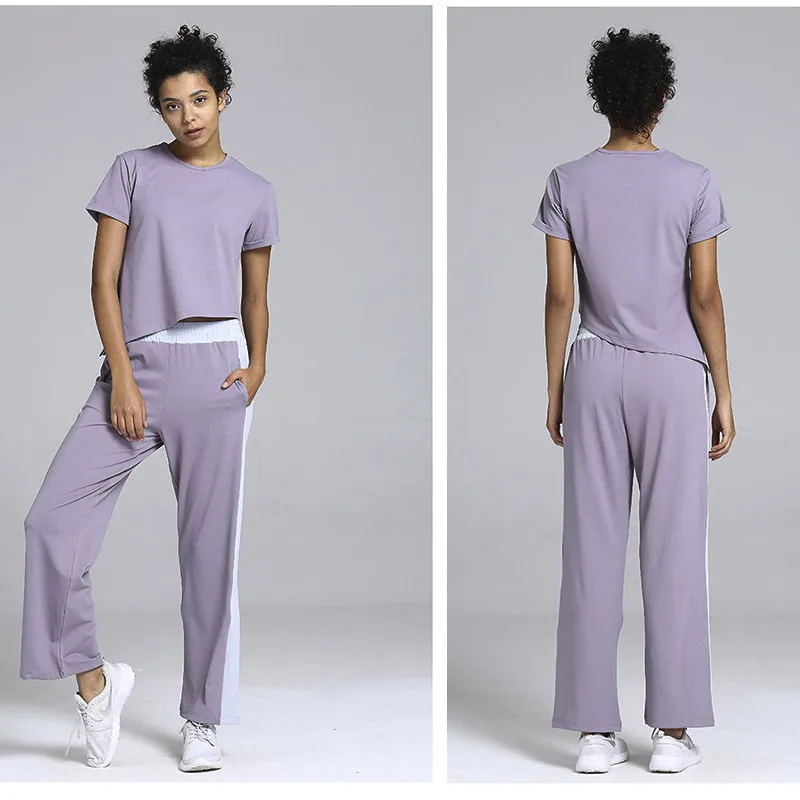 

Womens Sportswear Solid Casual Sport Tops+Pants Suit Loose Yoga Set Gym Fitness Sports Wear Tracksuit 2019 Woman Workout Clothes