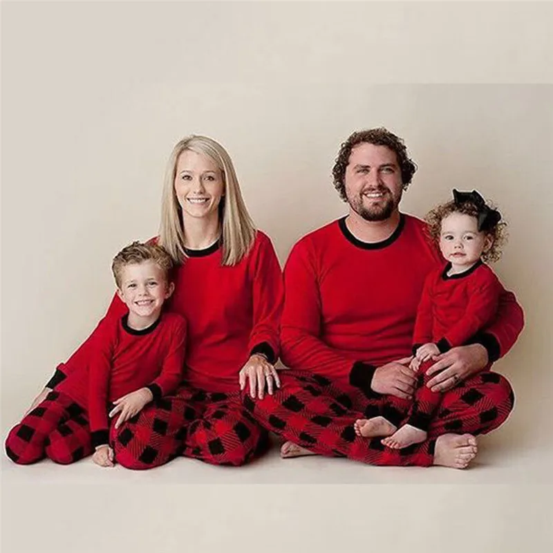 

Christmas Family Matching Pajamas Set Adult Mens Womens Kids Red Plaid Sleepwear New Year's Parent-child Nightwear Family Look