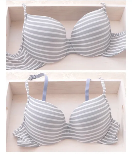 New 2014 cotton striped seamless push up thin cup lingerie set for girl cute and comfortable bra underwear set()