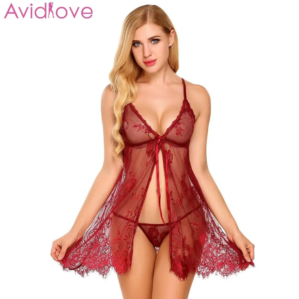 Женское кружевное белье Avidlove ночная рубашка с лямкой на шее и открытой спиной