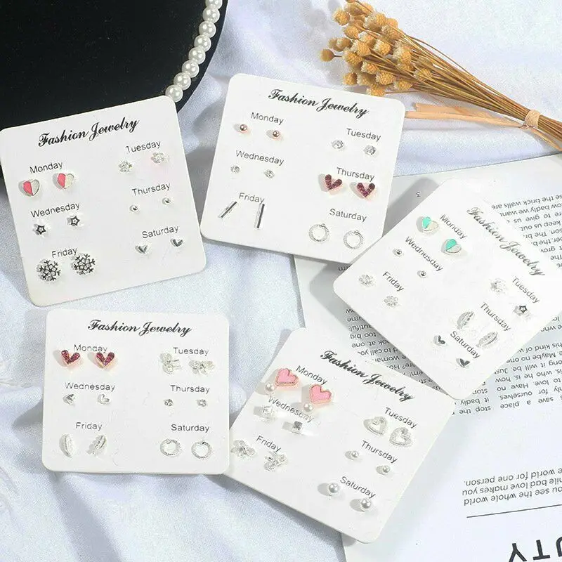 

New 6 Pairs/set Rhinestone Crystal Pearl Earrings Set Female Ear Stud Jewelry