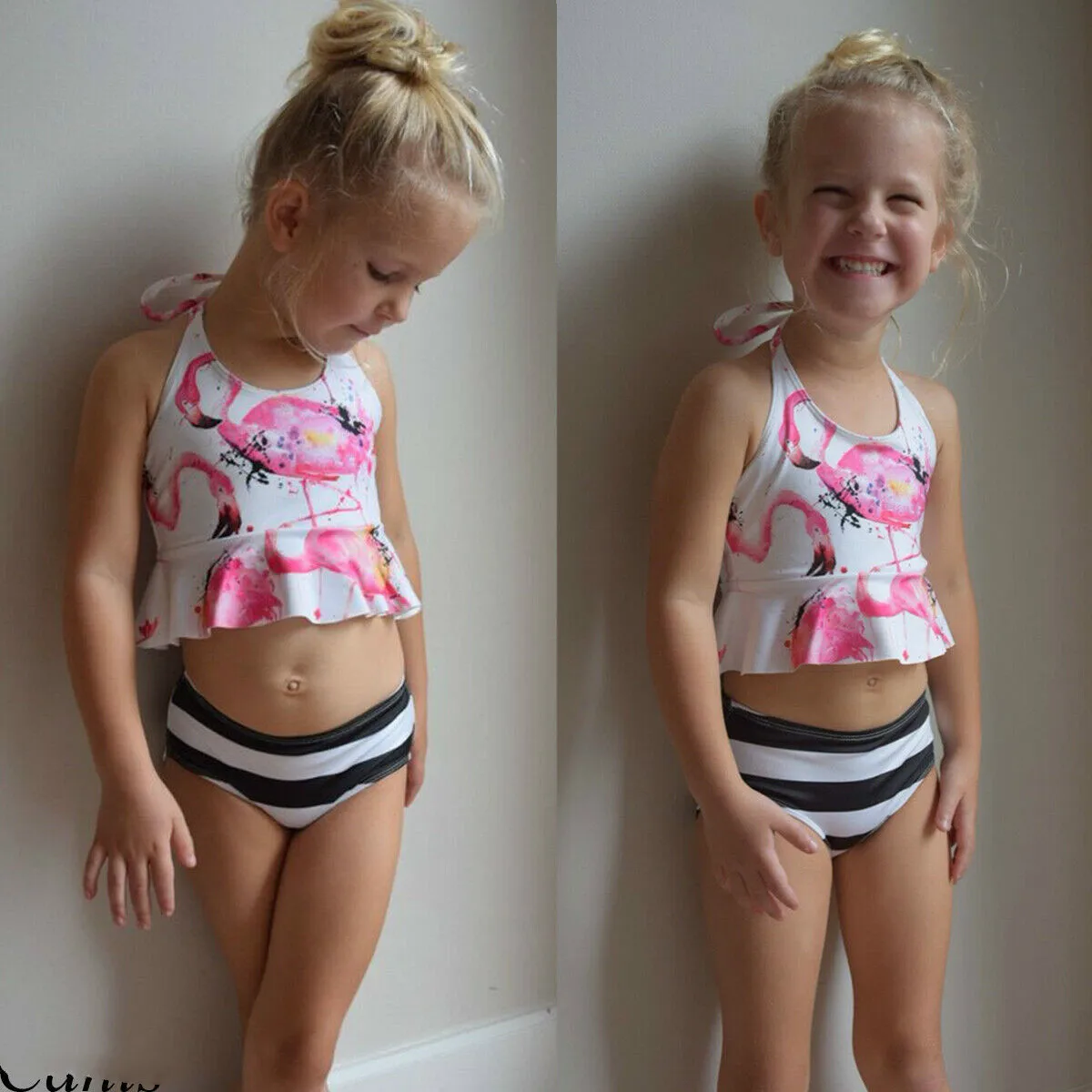 

1-6Y Summer Bikini Sets 2Pcs Toddler Baby Girl Flamingo Print Top Shorts Swimwear Outfit Beach Clothes