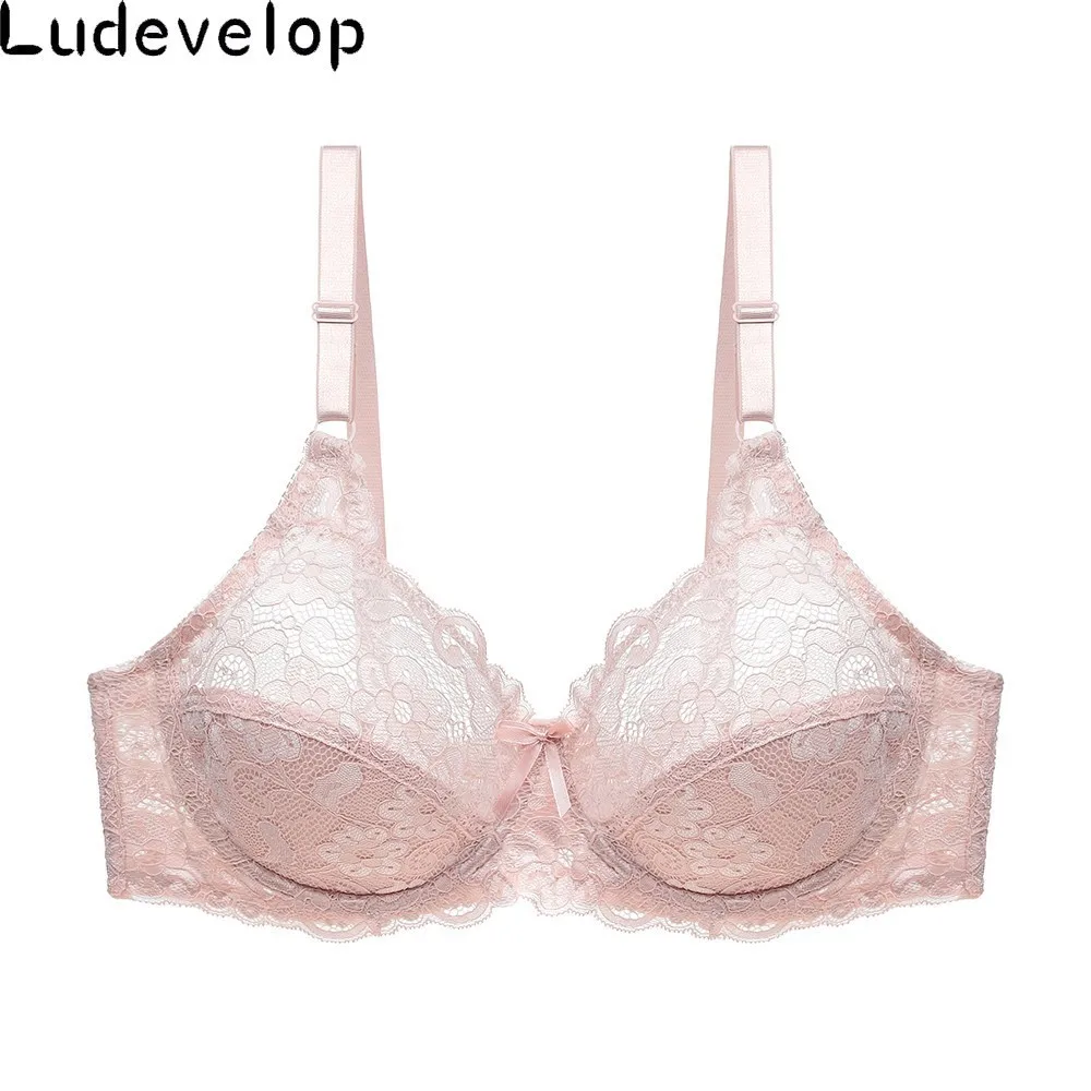Women's Ultra Thin Bra Full Coverage Sexy Soft Underwire Lace Padded Brassiere Minimizer Bh Plus Size C DD E DDD Cup 2
