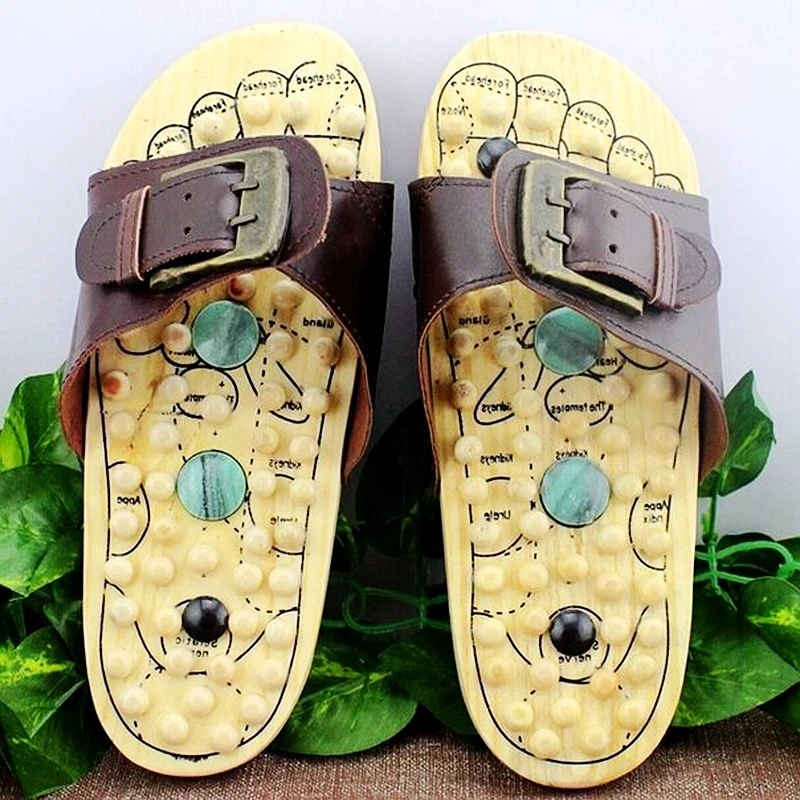 Health care Wooden base acupunture foot massage slippers natural stone acupoint massage slippers Health care Wooden base acupunture foot massage slippers natural stone acupoint massage slippers