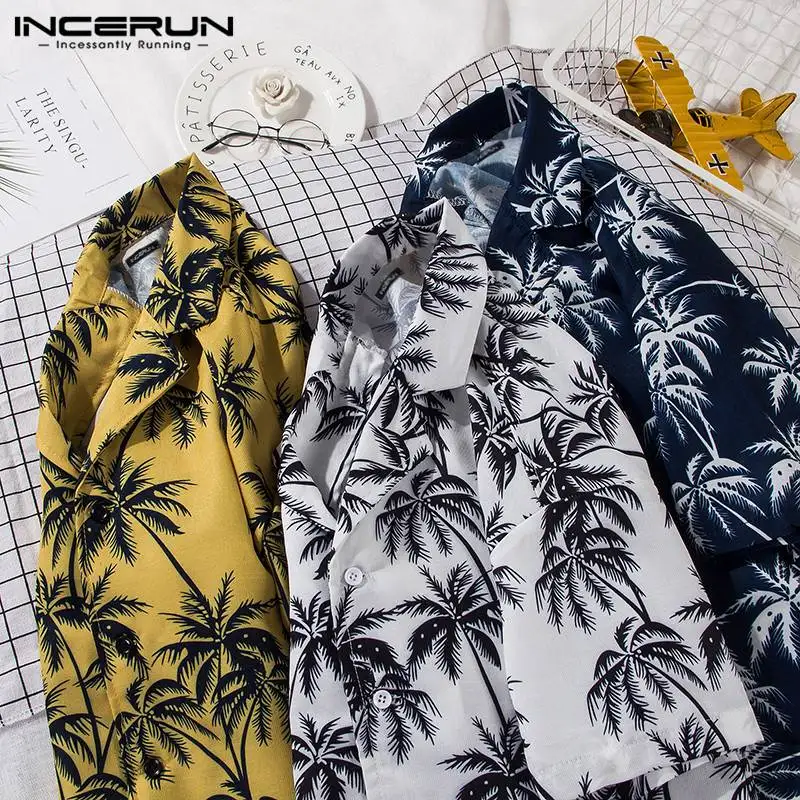 INCERUN, стильная мужская гавайская рубашка с принтом, с отворотом, на шее, короткий рукав, уличная одежда, топы, летняя мужская Повседневная рубашка, Camisa S-5XL