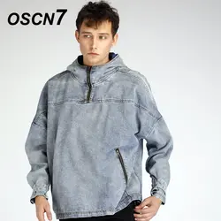 OSCN7 High Street плотная Oversize с капюшоном джинсовая куртка для мужчин брендовая одежда повседневное Harajuku ретро хип хоп джинсовая 2008