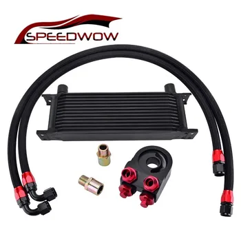 

SPEEDWOW Black 13 Row AN10 Oil Adapter Filter Cooler Plate Kit+Nylon Braided Oil Hose Line+Transmission Oil Cooler Universal