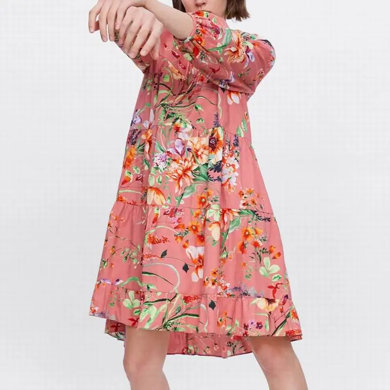 

Women Floral Dress Spring 2019 New Fashion Prints Pattern Long Sleeve Female Loose Casual Knee-Length Dresses Feminino Vestidos