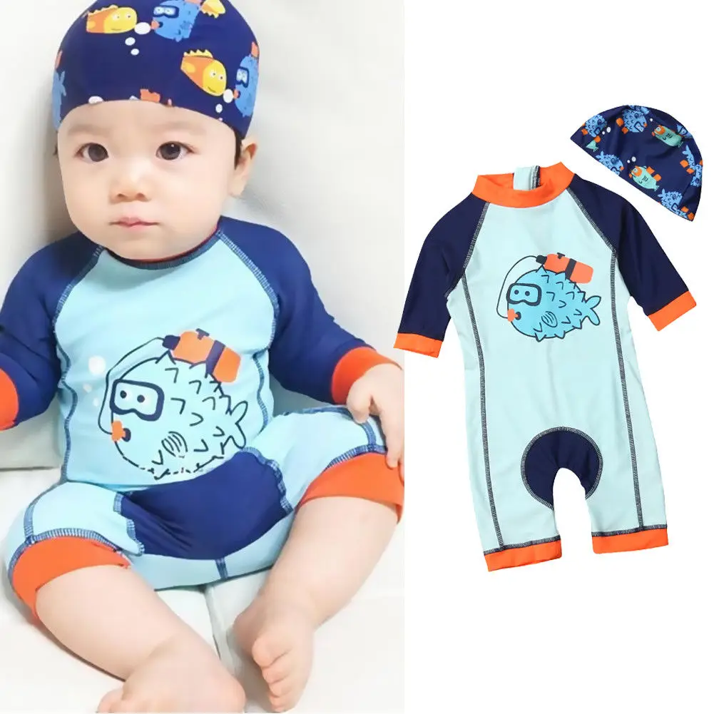 2019 Newly Cute Baby Kids Boys Sun Protective Fish Bathing Suit Romper