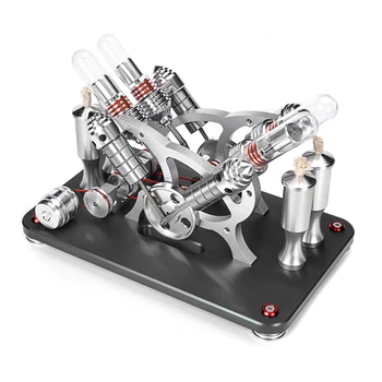 

Metal Bootable V4 4-cylinder Parallel Stirling Engine Model Micro External Combustion Engine Model - Atmospheric Black