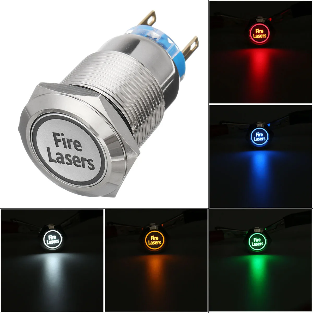 

12V 19mm 5 Pin Metal Push Button Switch for Fire Lasers LED Light Momentary Latching Waterproof Car Auto