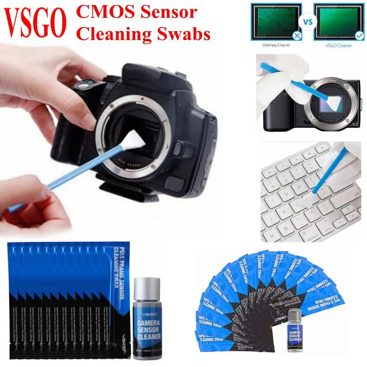 

12Pcs VSGO Full Frame DSLR Digital Camera CMOS Sensor Cleaning Swabs Kit Fluid for Nikon/Canon/Sony APS-C Digital Cameras