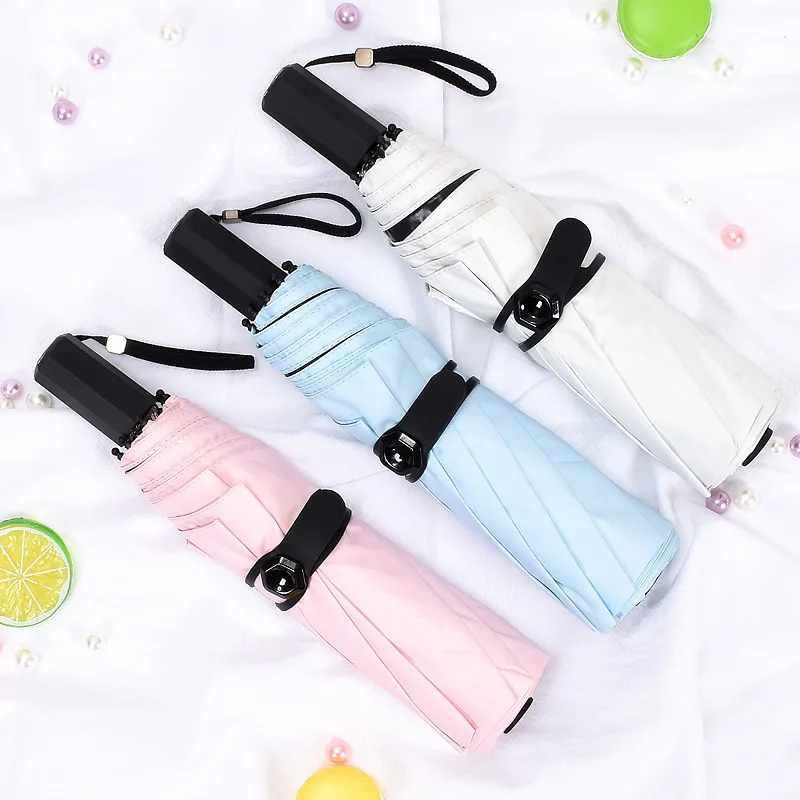 Concise Solid Color Fold Dual Purpose Woman Too Parasol Black Rubber Sunscreen Defence Ultraviolet Fracture Sunshade YS219- | Дом и сад