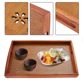 

Light Rectangular Solid Wood Cherry Blossom Tea Tray Coffee Fruit Food Serving Plate Home