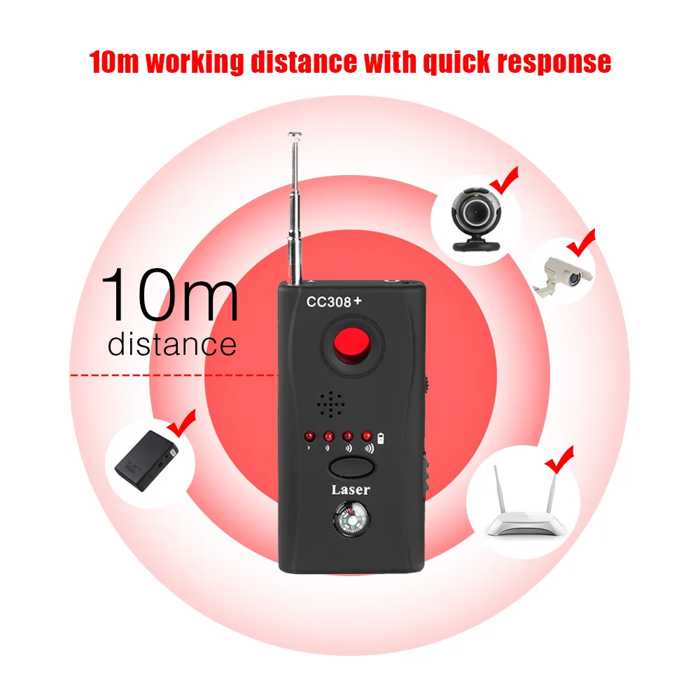 

CC308 Anti-Spy Monitor Camera Hidden RF Signal Bug Detector Wireless Camera Radio Wave Signal GSM Device Finder Laser Detector