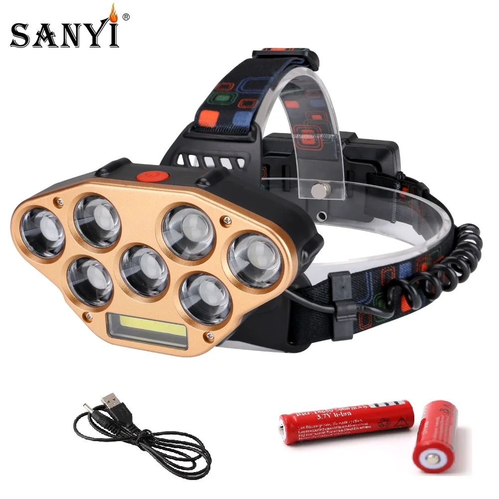Светодиодный налобный фонарь Sanyi 1 * COB + 7 светодиодный LED головсветильник с 5