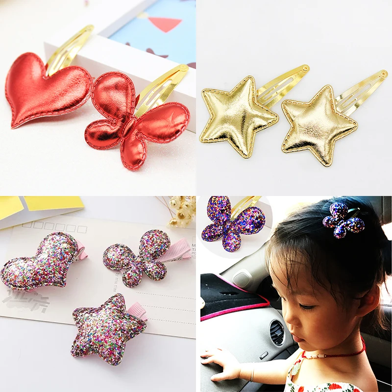 

New Lovely Girls Kids 1PC High Quality Luminous Children Pink Star Golden Butterfly Paillette Heart Girls Hair Clips