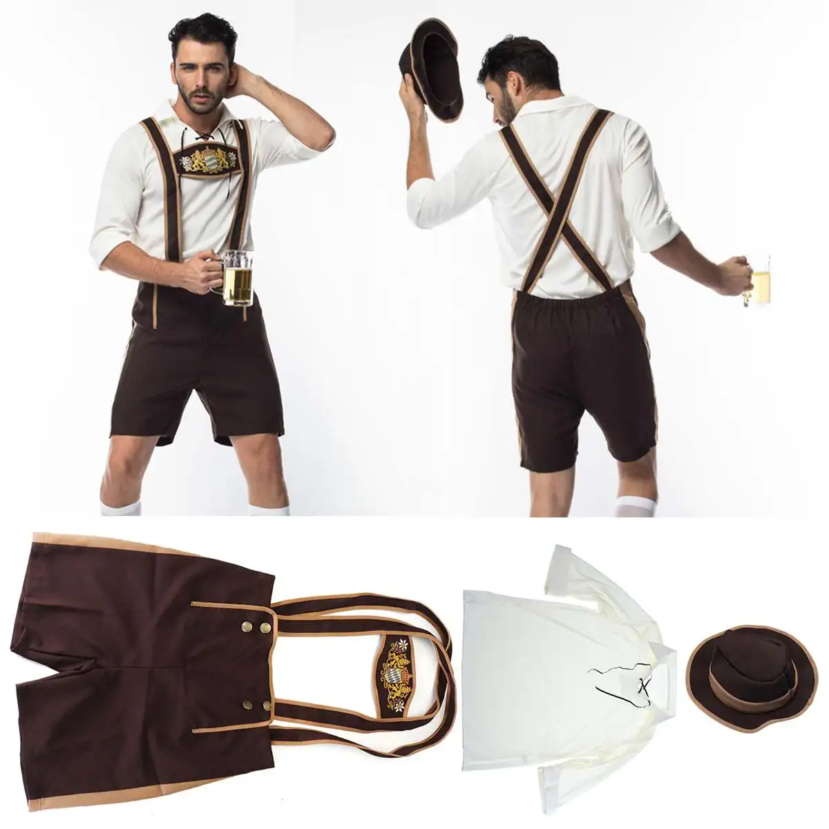 

Mens Lederhosen Oktoberfest Costume German Beer Festival Party Dress Up Outfit Halloween Party Cosplay Clothes Toys