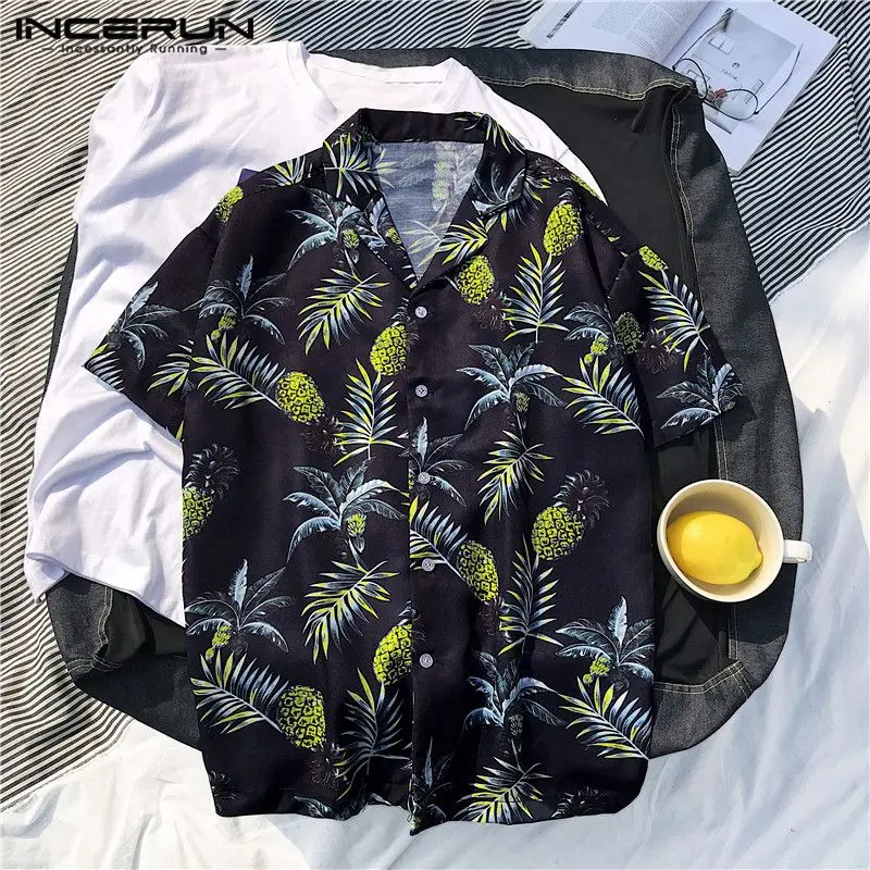 INCERUN плюс Размеры Повседневная рубашка Для мужчин с кнопка короткий рукав блуза camisa masculina уличная пляжные Гавайские рубашки Для мужчин 2019
