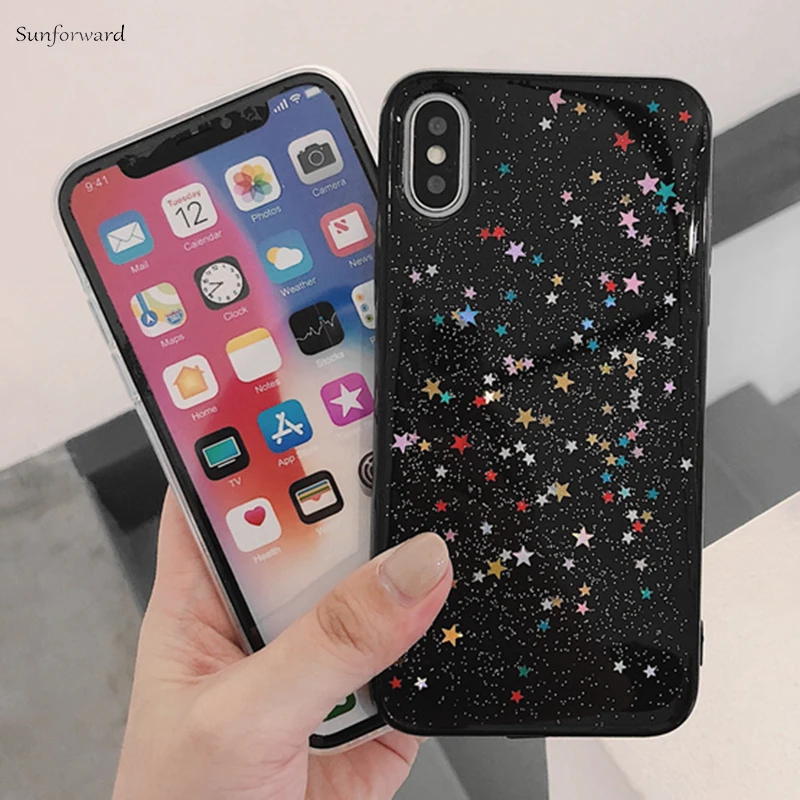 Чехол для iPhone XS MAX XR X 5 SE 7 8 Plus Прозрачный блестящий чехол со звездой 6 S чехлы
