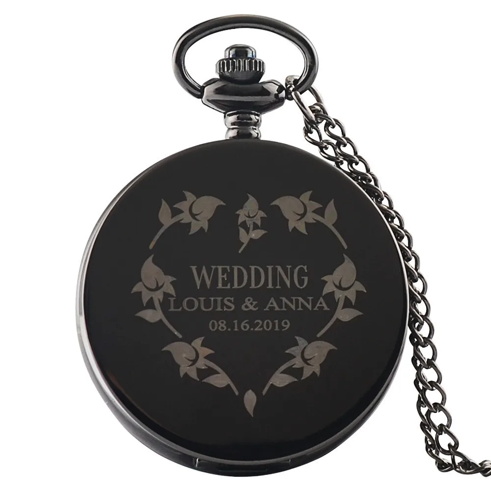 Персонализированные ретро черные кварцевые карманные часы ожерелье кулон Религия часы цепь часы Подарки для женщин мужчин свадебные коллекционные вещи