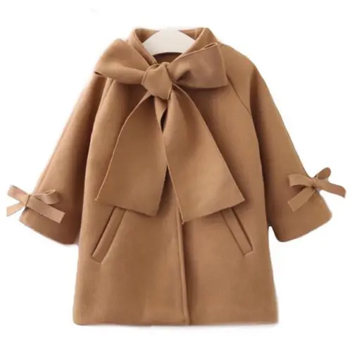 

Toddler Kids Baby Girls Warm Wool Bowknot Trench Coat Overcoat Outwear Jacket Support wholesale