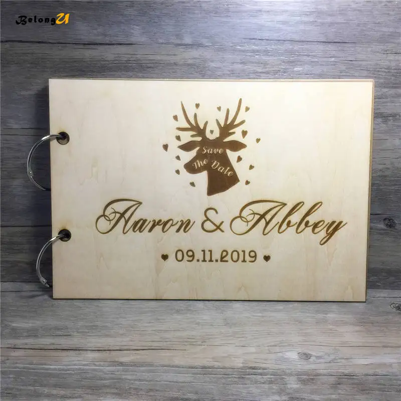 

Personalized Custom Wood Signature Guest Books Wedding Photo Album Wire Binding Wooden Loose-leaf Photo Album Wedding Decoration