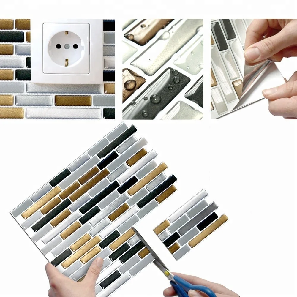 

Vividtiles Self Adhesive Mosaic Tile Wall decal Sticker DIY Kitchen Bathroom Home Decor Vinyl Copper Dark Grey Silver Wallpaper