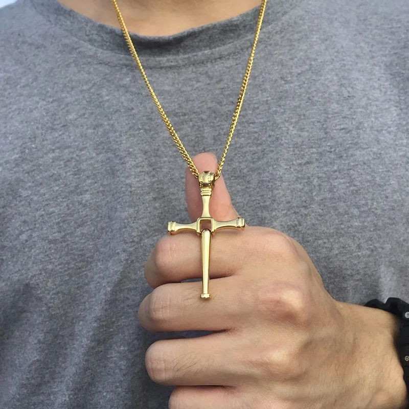 Vnox, гибкая бейсбольная бита, ожерелья с крестом для мужчин и женщин, Черное золото, тон, нержавеющая сталь, стильный, Христос, молитва, спортивная подвеска