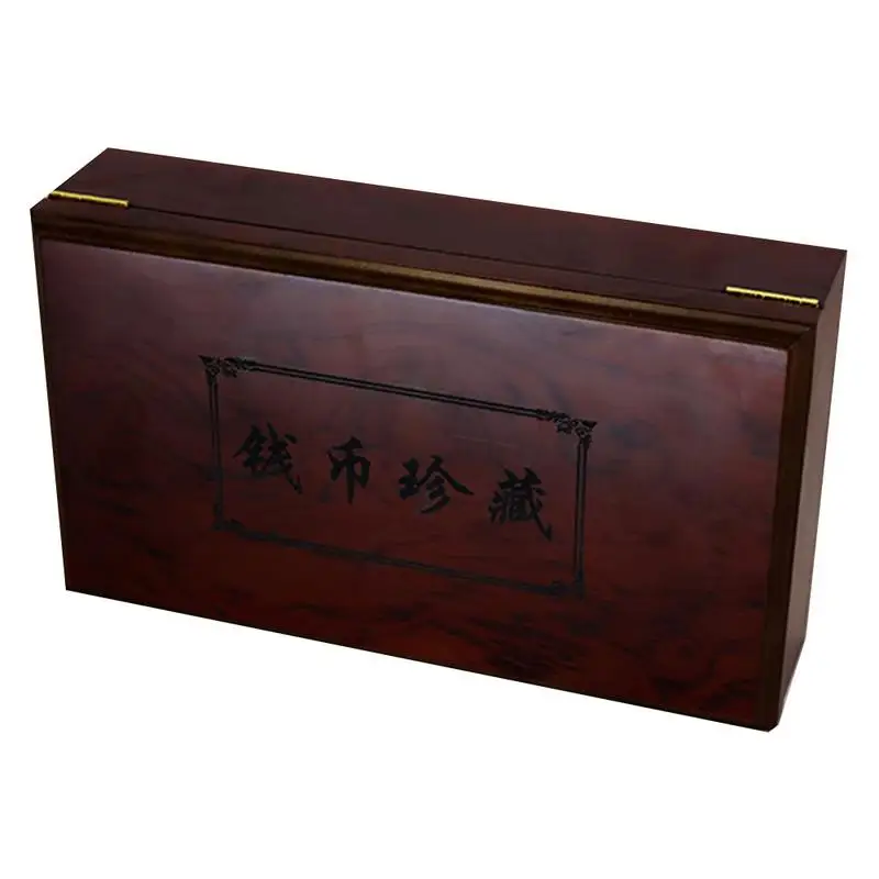

50 Round Coin Storage Boxes Red Lacquered Wood Commemorative Coin Collected Acrylic Box Desktop Sundries Finishing Organizer