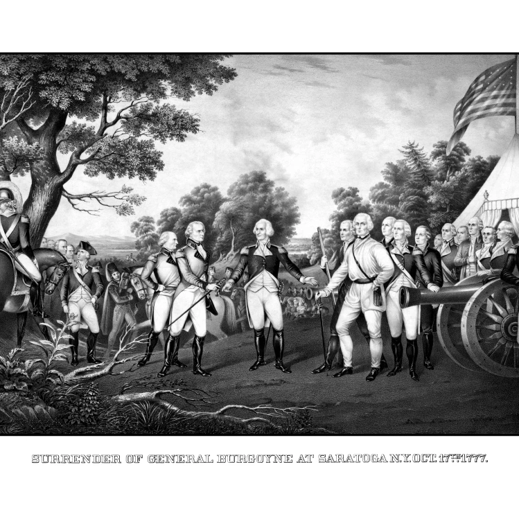Revolutionary War print showing the surrender of British General John Burgoyne at Saratoga Poster Print (16 x 12) | Дом и сад