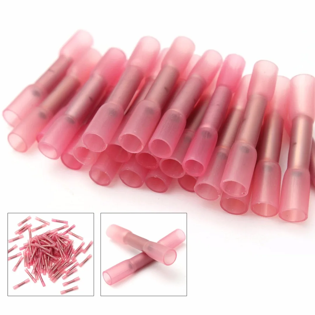 Mayitr 100pcs 18 22 GA Pink Heat Shrink Butt Electrical Wire Connectors