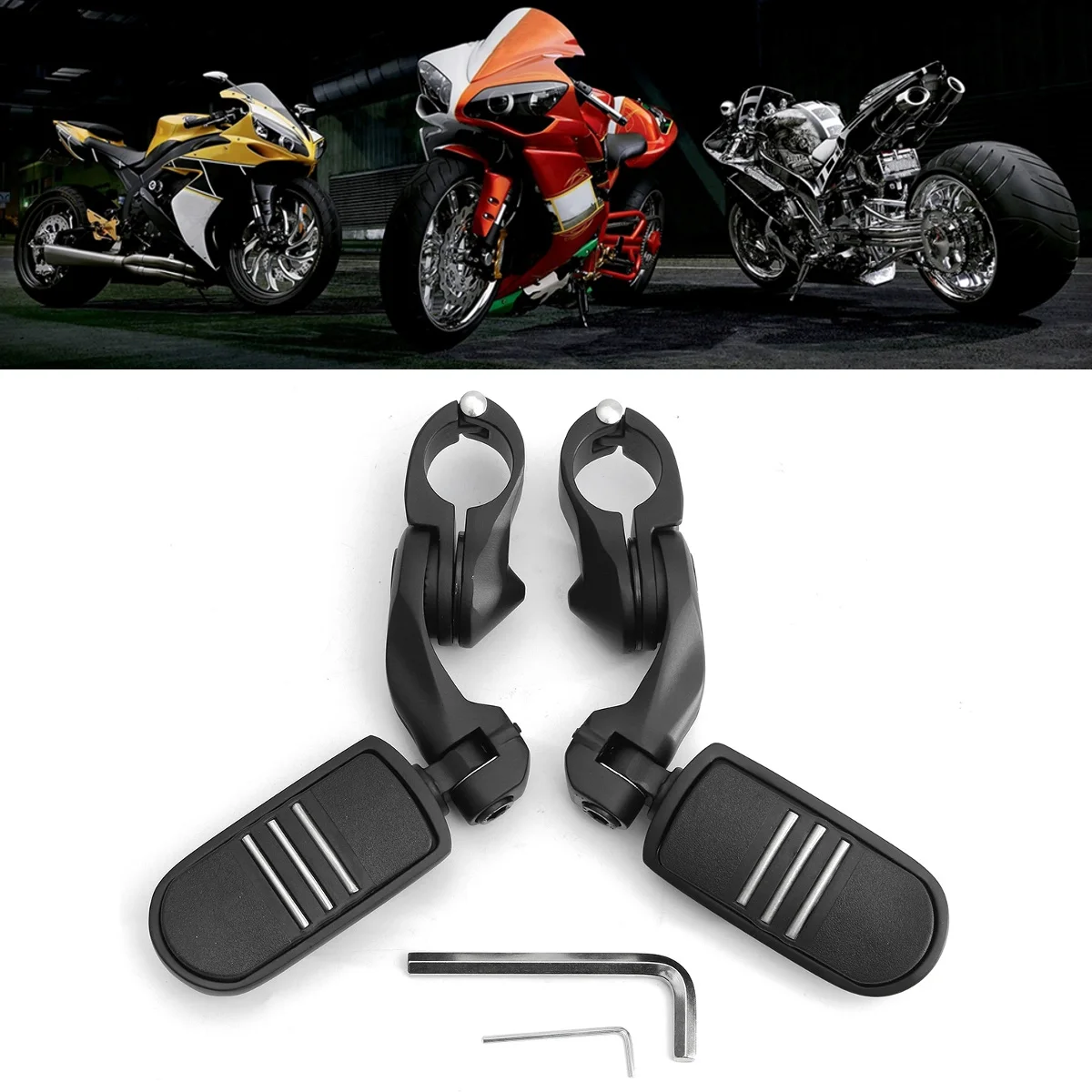 

For Harley-Davidson Black Chrome 1.25" 3.2cm Adjustable Short Angled Foot Pegs Pedals Footrest Mount