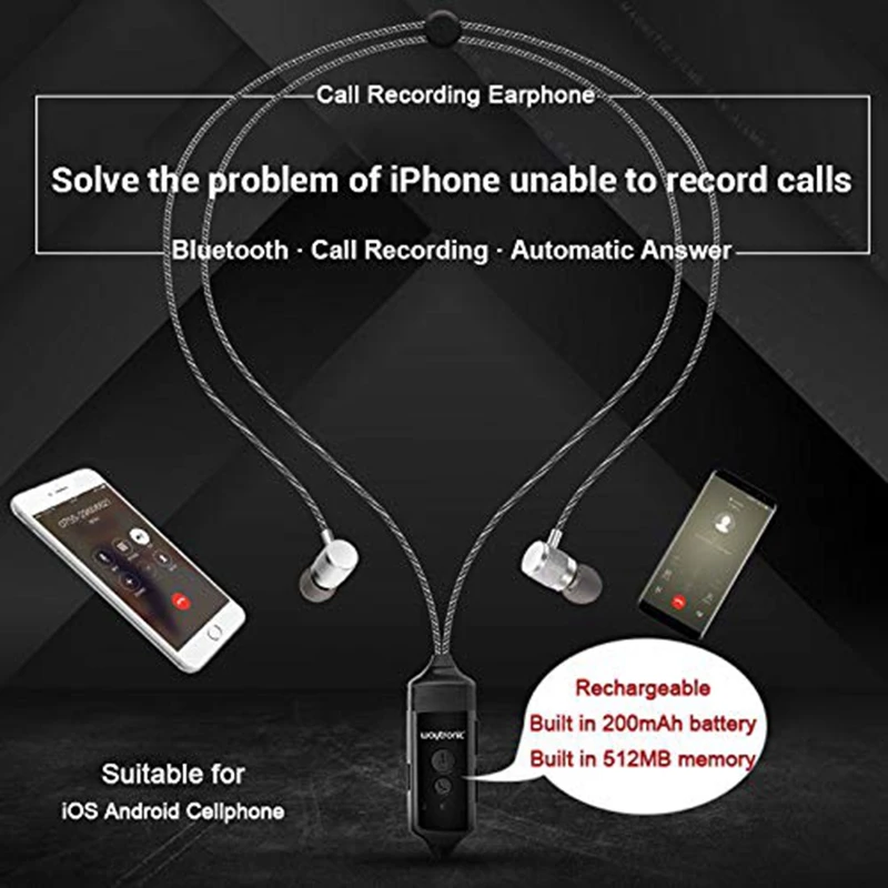 

Waytronic Wireless Bluetooth Call Recorder Earphone, Cellphone Phone Conversation Recording Headphone For Iphone Skype Wh