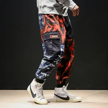 

#2310 Red Green Patchwork Camouflage Cargo Pants Joggers Mens Side Big Pockets Hip Hop Harem Pants Men Baggy Loose Plus Size 5XL