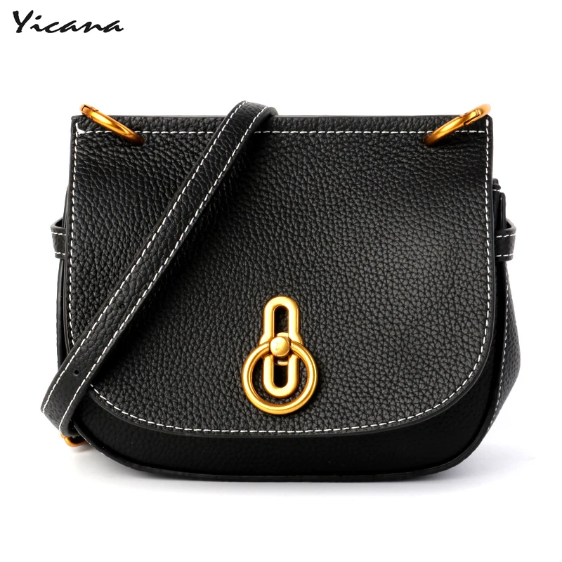 

Yicana 2018 100% genuine leather handbag popular shoulder messenger bag buckle handbag saddle bag multi-purpose ladies bag