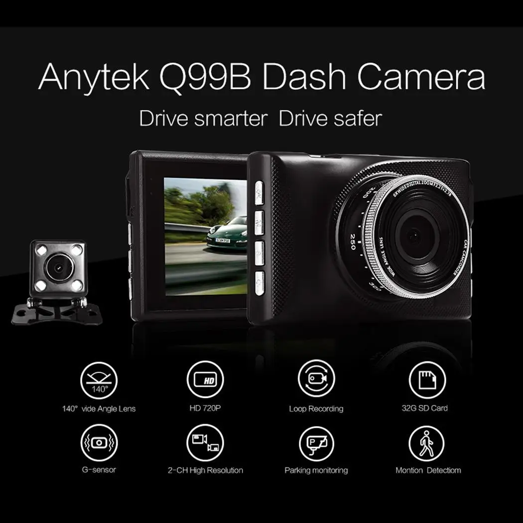 Anytek Q99D 3 ''FHD 1080P Автомобильный видеорегистратор 170 WDR Автомобильная камера g