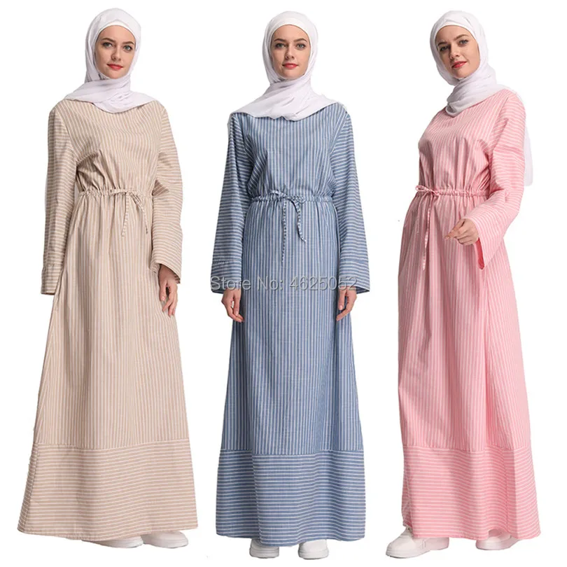 

kleid Dubai Open Abaya Muslim Party dresses Women Kaftan Cotton Striped Turkish Islamic Arab Women Costume Casual Wear