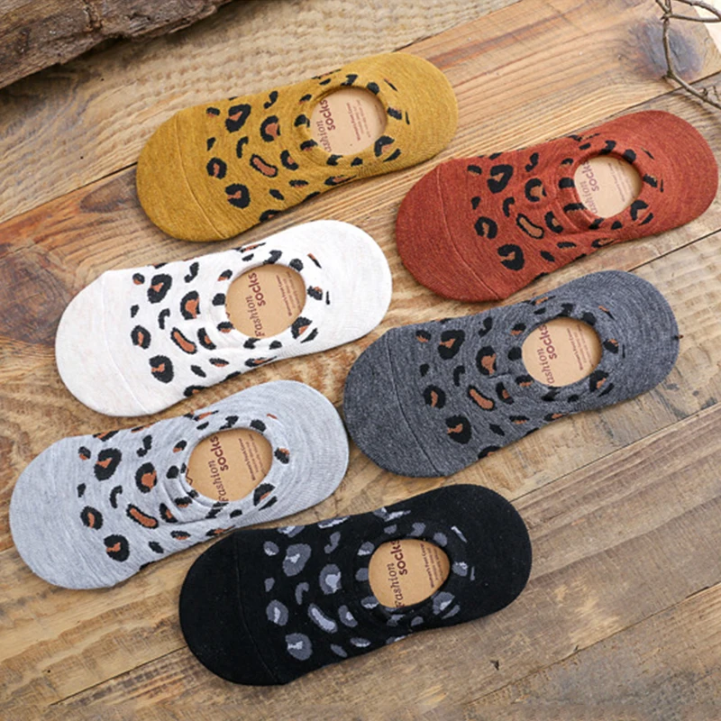 

Harajuku casual socks leopard ladies ankle socks white cotton breathable socks non-slip fashion invisible boat socks calcetines