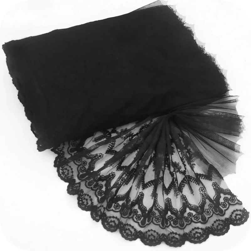 

30cm Wide Black Mesh Tulle Lace Cotton Embroidery Skirt Curtain Bed Home Decoration Manual DIY Accessories Evening Dress Fabric