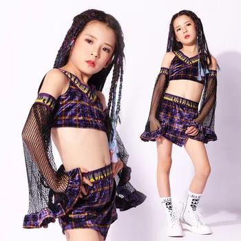 

Songyuexia Children's dance practice clothes hip hop fashion trumpet sleeve girls hip-hop tide clothes jazz dance costumes