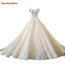 2018 шампанское натуральный белый кружево Свадебные платья без рукавов Длинный Шлейф волны бальное платье Свадебные платья Trouwjurk Vestido De Noiva