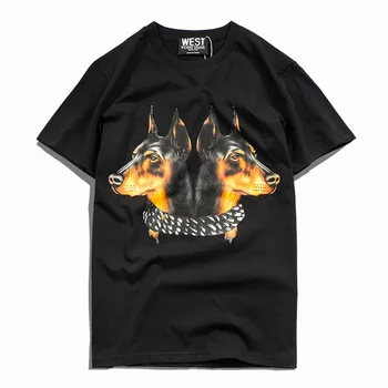 

2019 New Short Sleeve Tee Shirt Double Dog Heads Printed T Shirts O-neck Loose Summer T-shirt for Mens Casual Tshirt Homme B166