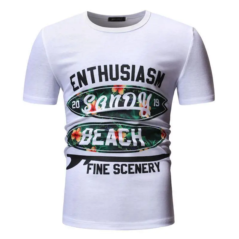 

T Shirts Men's Clothing Letter print Summer Tops Casual Beach Hawaiian style Tees Short sleeve T-Shirt Men White Black