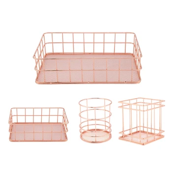 

Nordic Style Rose Gold Storage Basket Wrought Iron Office Sundries Organizer Box Home Decor