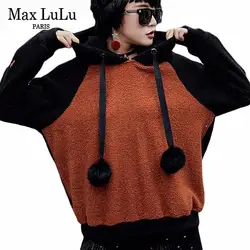 Max LuLu 2018 Мода корейский стиль дамы панк уличная Женская Мех животных зимние толстовки теплая зимняя одежда женский свитер с капюшоном